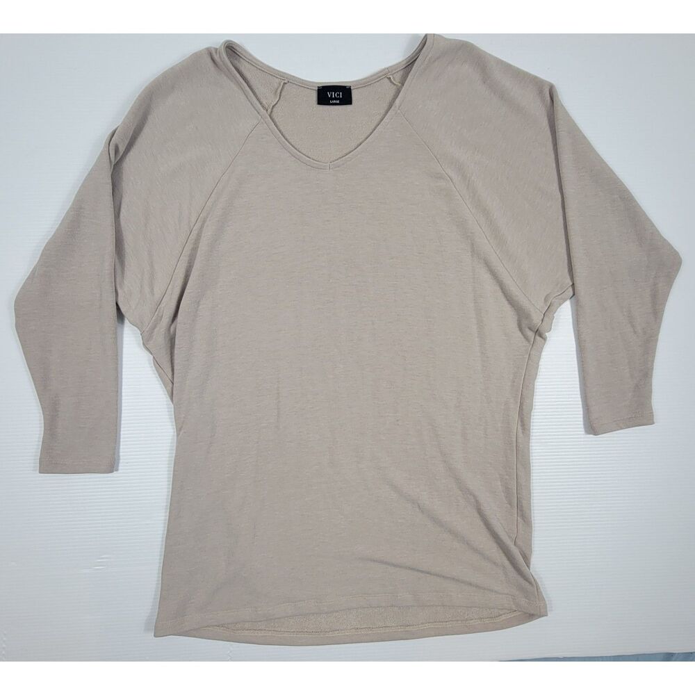 Vici Light Brown Womens Long Sleeve Large‎ Top Shirt Tyche D-6301